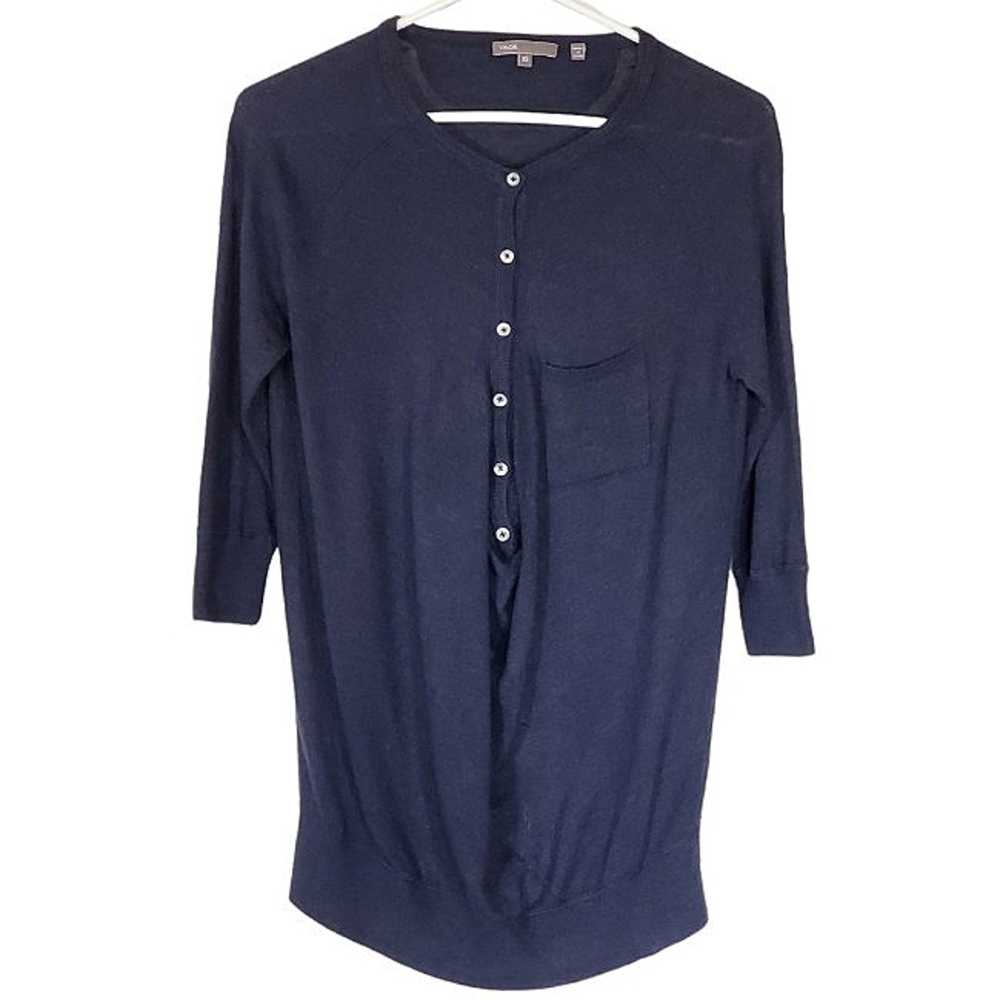 1041 * Vince Cropped Sleeve Cashmere Blend Sweater Navy Blue Size XS